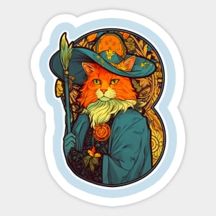 Art Nouveau Sorcerer Cat Wizard Sticker